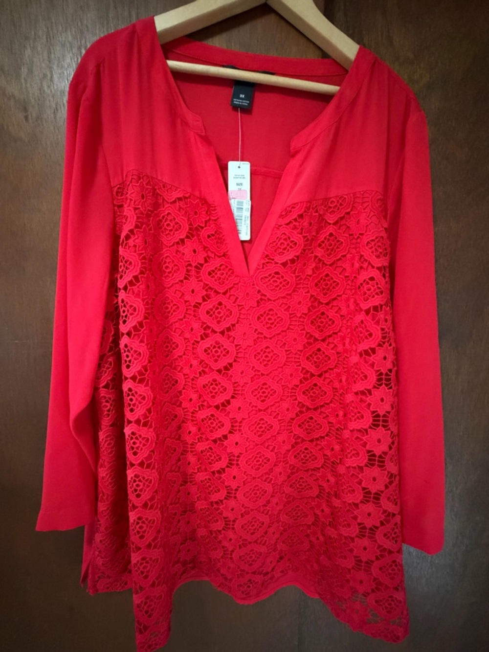 Investments Red Lace V-Neck Top